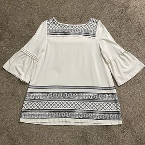 J. Jill Top Women’s Small Ivory Peasant Bell Sleeve Aztec Fair Isle Embroidered